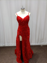 Mermaid Halter Sweetheart Sequined Long Backless Prom Dresses with High Split