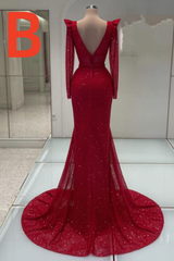 Gorgeous Mermaid Square Neckline Sequined Appliques Long Prom Dress with Sleeves