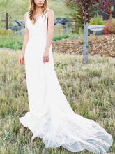 Lace Applique Sheath/Column Wedding Dress with V-Neck and Tulle Sweep Train