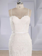 Lace Appliques Trumpet/Mermaid V-neck Tulle Sweep Train Wedding Dress