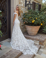 Lace Appliques Wedding Dress Mermaid Off-the-Shoulder-27dress