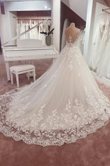 Lace Cap Sleeve Wedding Dress Princess Bridal Gown-27dress