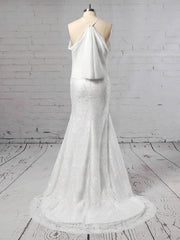 Lace Chiffon Trumpet/Mermaid Off-the-shoulder Wedding Dress with Sweep Train