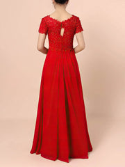Lace Chiffon V-neck A-line Floor-length Beading Mother of the Bride Dress