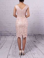 Lace Chiffon V-neck Sheath/Column Knee-length Mother of the Bride Dress with Flowers