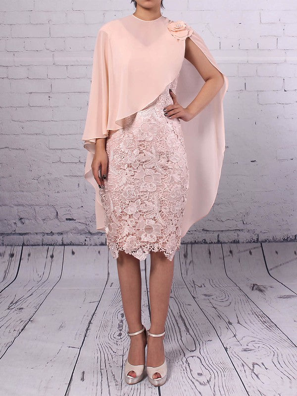 Lace Chiffon V-neck Sheath/Column Knee-length Mother of the Bride Dress with Flowers