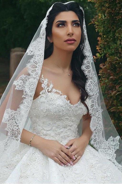 Lace Edge One Layer Wedding Veil-27dress