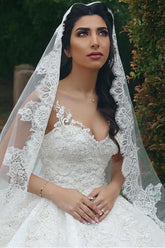 Lace Edge One Layer Wedding Veil-27dress