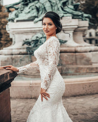 Lace Mermaid Wedding Dress Long Sleeves On Sale-27dress