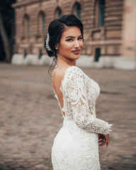 Lace Mermaid Wedding Dress Long Sleeves On Sale-27dress