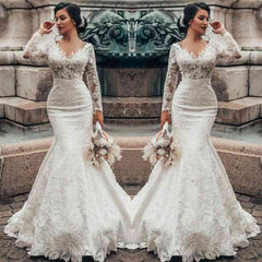 Lace Mermaid Wedding Dress Long Sleeves On Sale-27dress