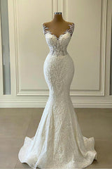 Lace Mermaid Wedding Dress Long With Detachable Skirt-27dress