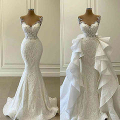 Lace Mermaid Wedding Dress Long With Detachable Skirt-27dress