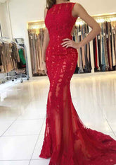 Lace Prom Dress with Beaded Trumpet/Mermaid Bateau Sweep Train-27dress
