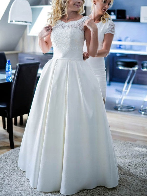 Lace Satin Floor-length Wedding Dresses: The Ball Gown Illusion