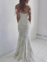 Lace Sweep Train Wedding Dress ¡§C Trumpet/Mermaid Off-the-Shoulder Style