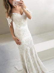 Lace Sweep Train Wedding Dress ¡§C Trumpet/Mermaid Off-the-Shoulder Style