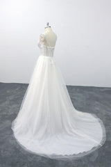 Lace-up V-neck Appliques Tulle A-line Wedding Dress On Sale-27dress