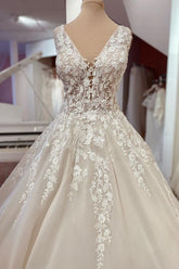 Lace Wedding Dress Princess V-Neck Sleeveless With Appliques-27dress
