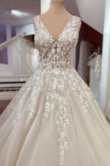 Lace Wedding Dress Princess V-Neck Sleeveless With Appliques-27dress