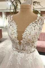 Lace Wedding Dress Tulle Sleeveless Bridal Gowns-27dress