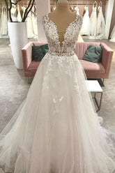 Lace Wedding Dress Tulle Sleeveless Bridal Gowns-27dress