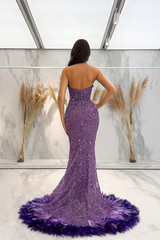Lavender Sequins Evening Dress Sleeveless Strapless with Slit From 27dress