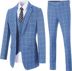 Light Notched Lapel Three Pieces Blue Prom Suits For Men