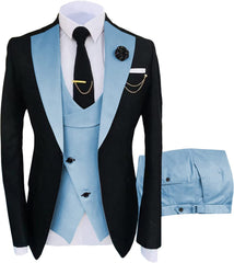 Light Shawl Lapel Three Pieces Stylish Blue Prom Suits