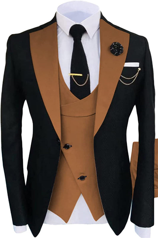 Light Shawl Lapel Three Pieces Brown Prom Suits For Men