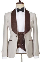 Light Champagne Shawl Lapel Shiny Slim Fit Three Pieces Men Suits