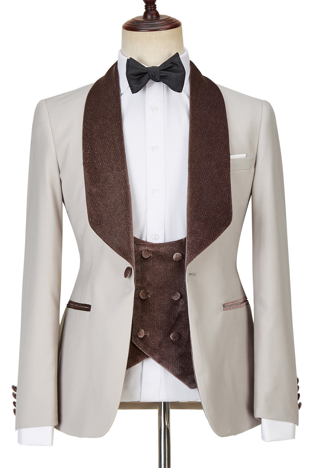 Light Champagne Shawl Lapel Shiny Slim Fit Three Pieces Men Suits