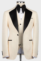 Light Champagne Three Pieces Wedding Men Suits With Black Notched Lapel