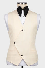 Light Champagne Three Pieces Wedding Suits With Black Notched Lapel Wedding Party Groom Blazer Vest Pants