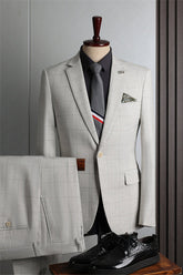 Light Notched Lapel Two Piece Gray Business Suits