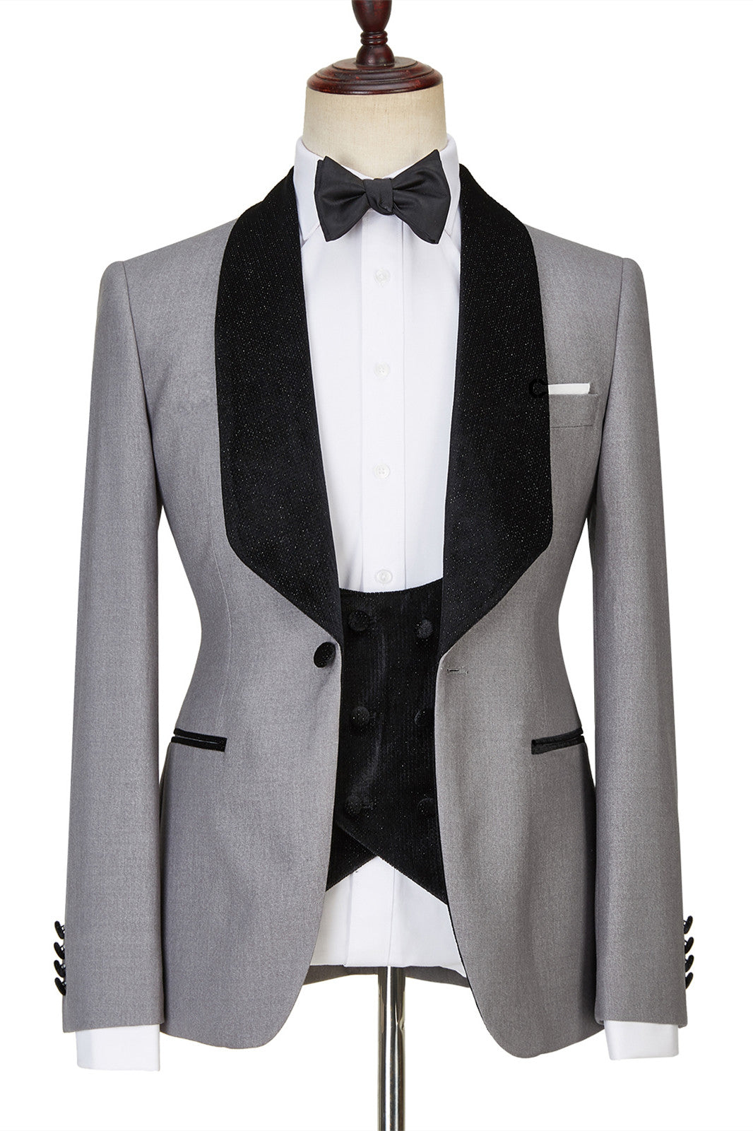 Light Gray One Button Shiny Shawl Lapel Three Pieces Wedding Men Suits