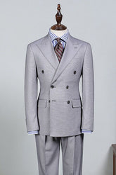Light Gray Peaked Lapel Double Breasted Bespoke Business Suit