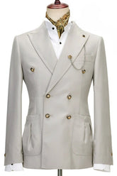 Light Peaked Lapel Double Breasted Gray Prom Suits