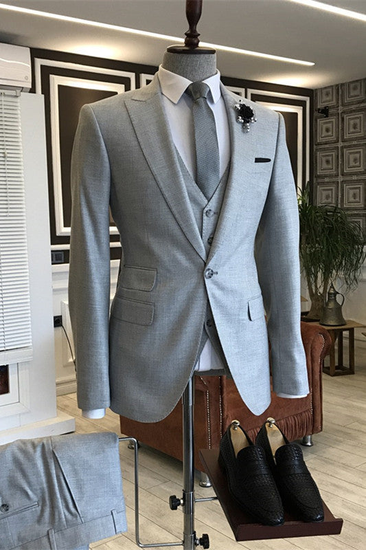Light Peaked Lapel Three Pieces Simple Gray Business Suits