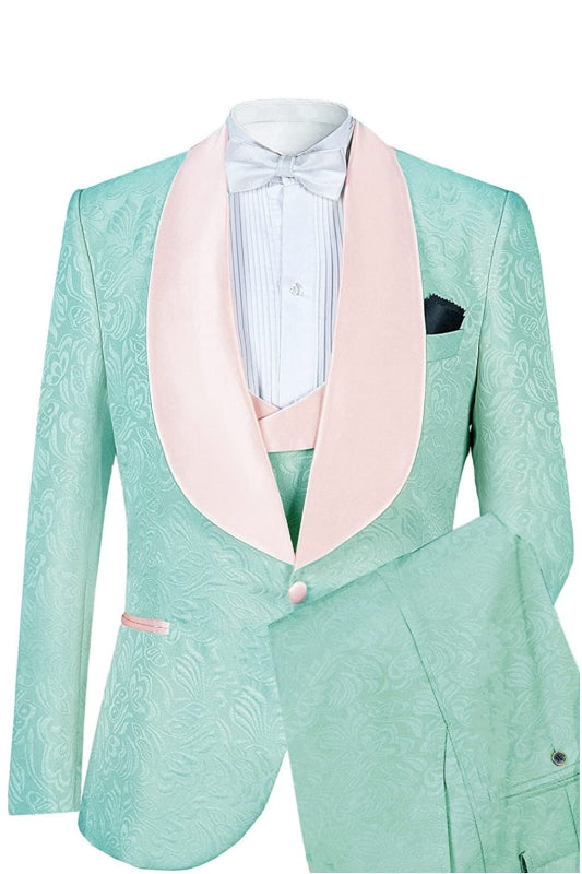 Light Jacquard Green Wedding Suits With Shawl Lapel