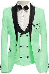 Light Peaked Lapel Three Pieces Modern Green Prom Suits