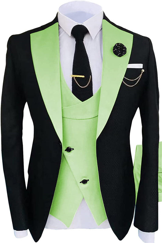 Light Shawl Lapel Three Pieces Slim Fit Green Prom Suits