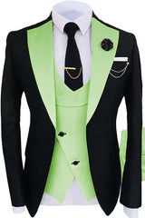 Light Shawl Lapel Three Pieces Slim Fit Green Prom Suits