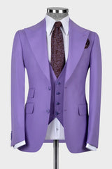 Light Purple Peaked Lapel Three Pieces Wedding Men Suits