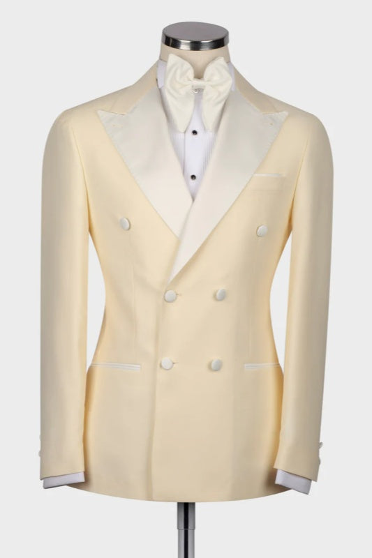 Light Yellow Peaked Lapel Double Breasted Wedding Men Suits