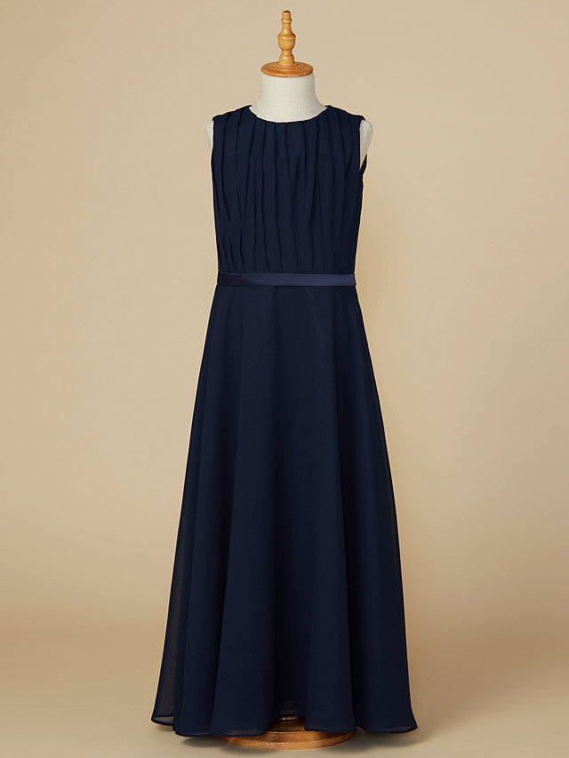 Long A-Line Jewel Neck Chiffon Junior Bridesmaid Dress-27dress