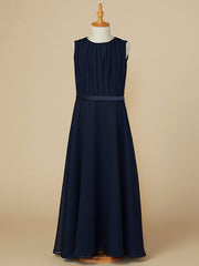 Long A-Line Jewel Neck Chiffon Junior Bridesmaid Dress-27dress