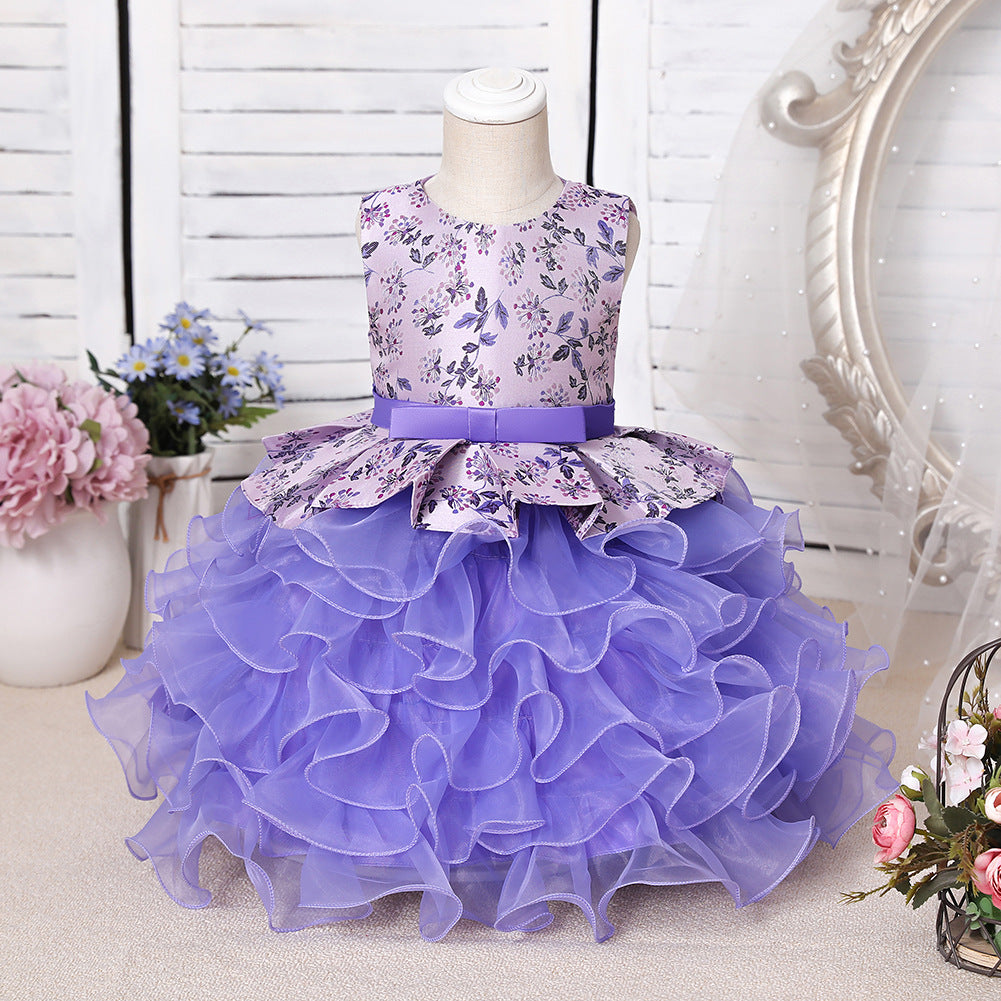 Long A-line Scoop Purple Ruffles Tulle Flower Girl Dresses-27dress