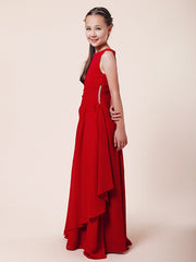 Long A-Line Sheath Flower Girl Dresses Bateau Neck Chiffon Junior Bridesmaid Dress-27dress