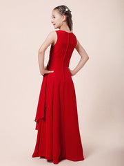 Long A-Line Sheath Flower Girl Dresses Bateau Neck Chiffon Junior Bridesmaid Dress-27dress